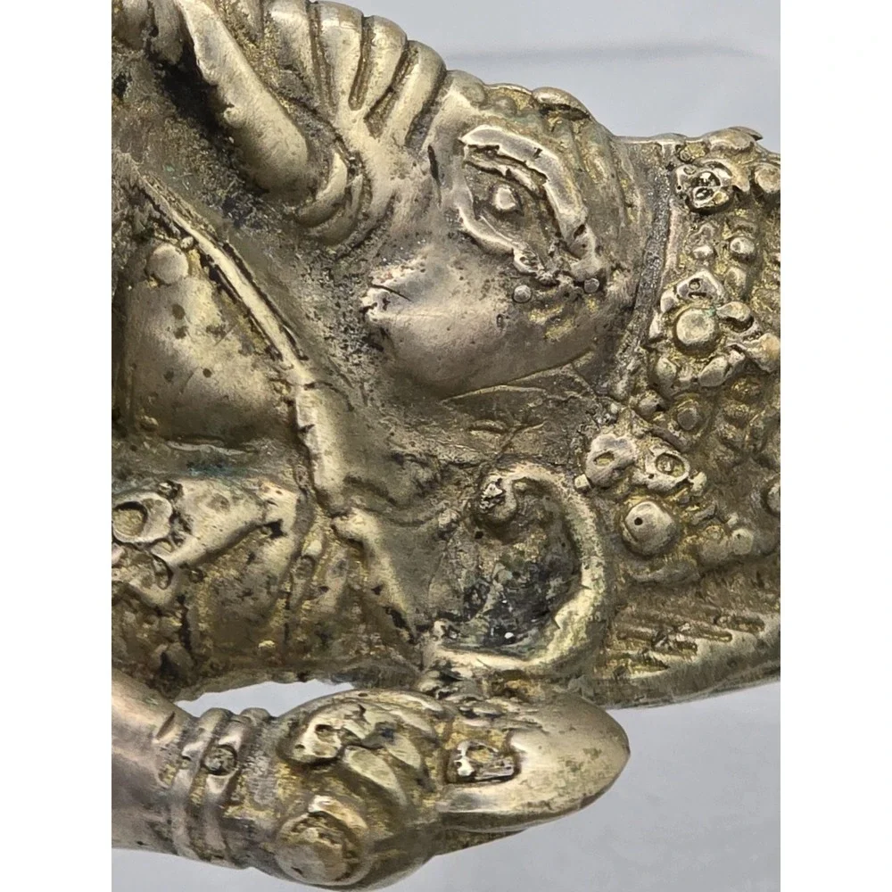 Vtg 4" Silver Plated Brass Elephant Ganesha Wealth God Buddha‎ Statue - Picture 13 of 16